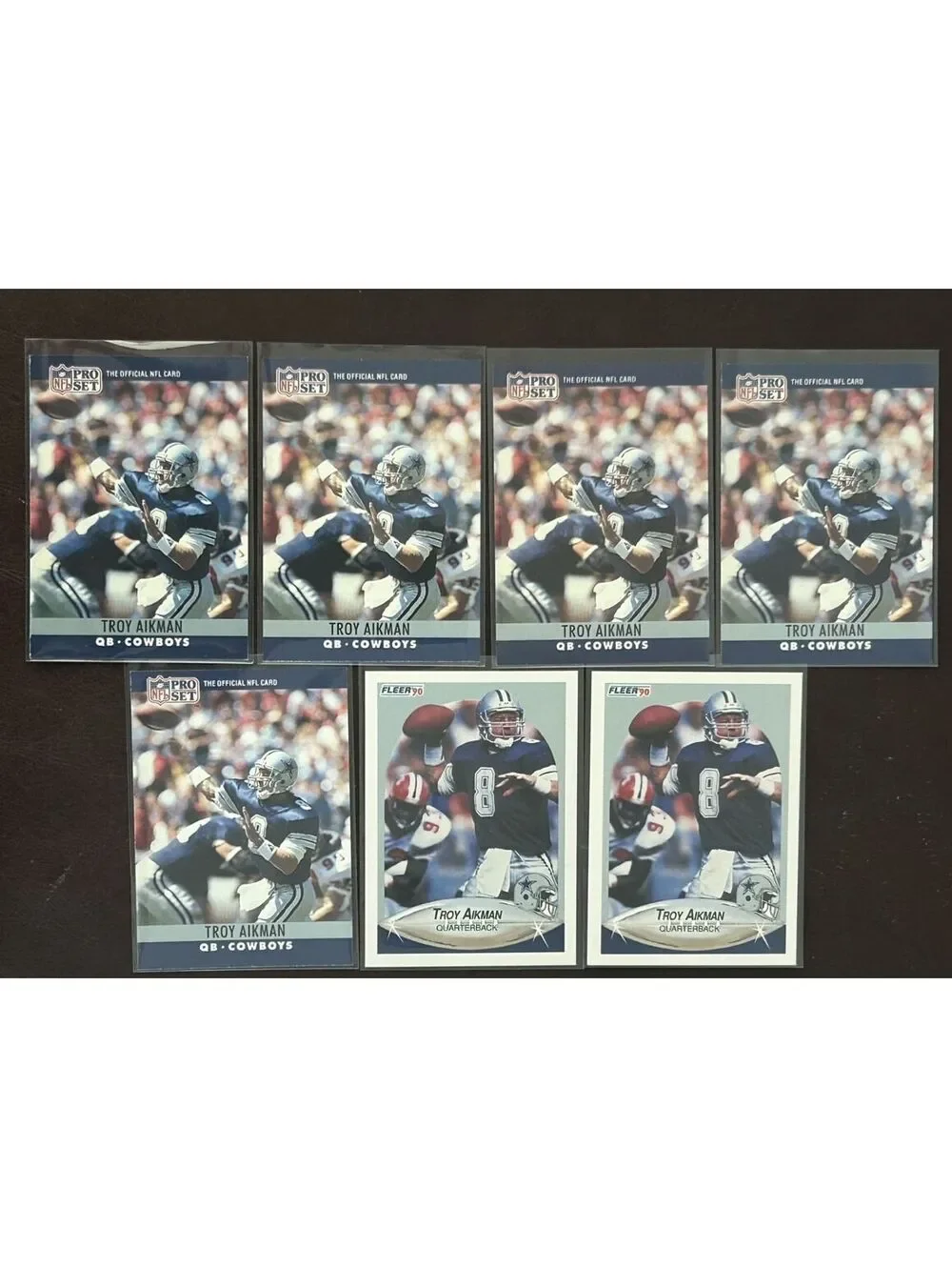 NFL HOF QB TROY AIKMAN ROOKIE COLLECTION 1990 PRO SET & FLEER RC NM 7 CARD LOT